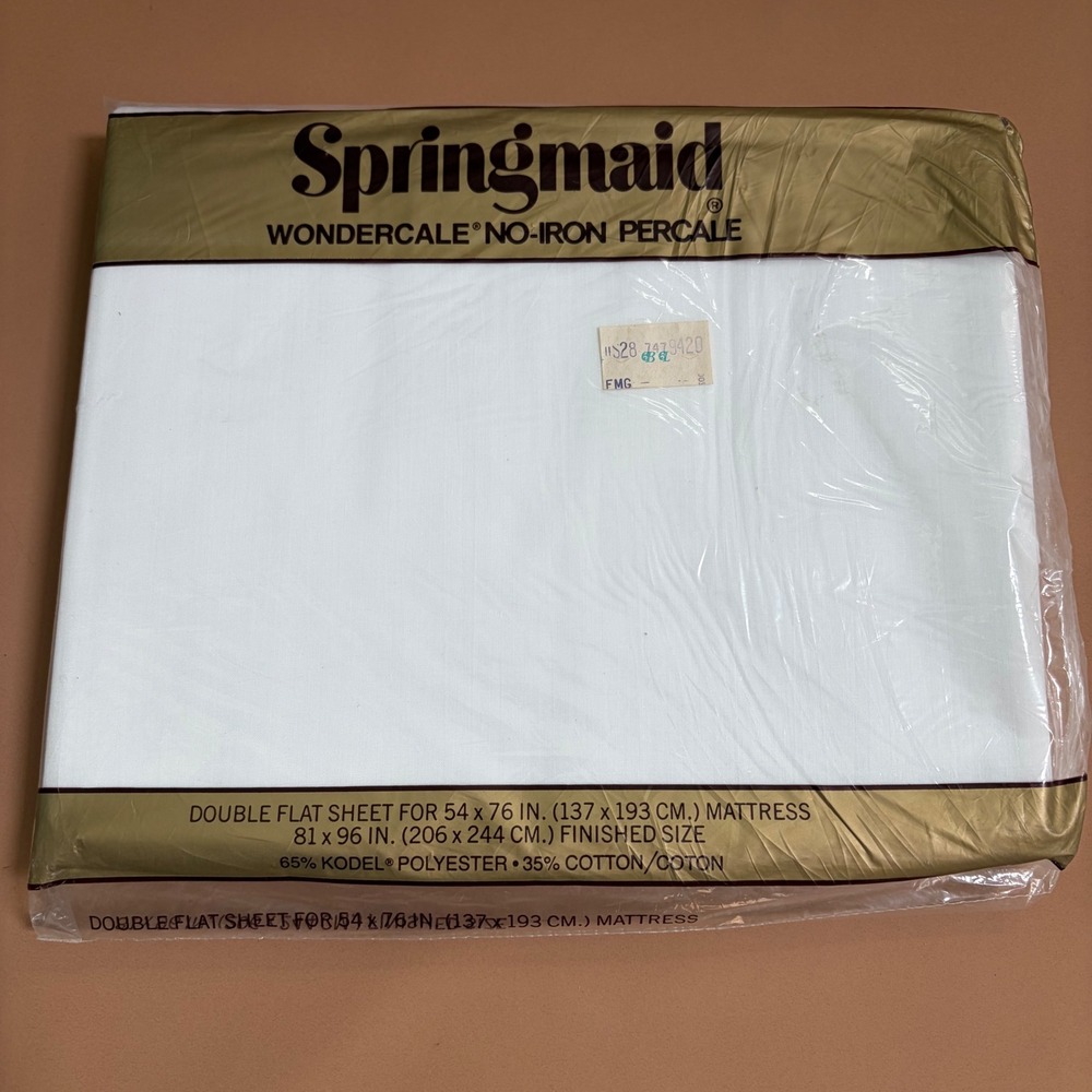 Springmaid Wondercale White Double Flat Sheet No-Iron Percale 81x96 NOS